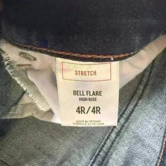 Express High Rise Bell Flare Jeans Size 4R Blue Dark Wash Denim #90094 - Picture 5 of 9
